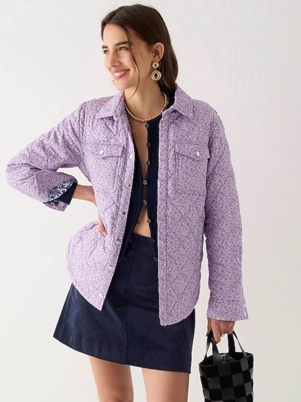 J Crew Primaloft Collection Quilted Lilac Button-Front Jacket